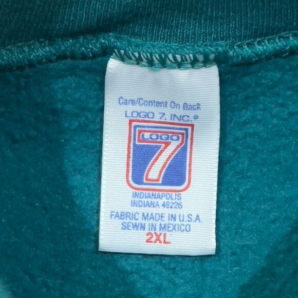 Vintage 90s Logo 7 Blank Crewneck Sweatshirt Teal Green - Men's Size 2XL - Picture 3 of 6